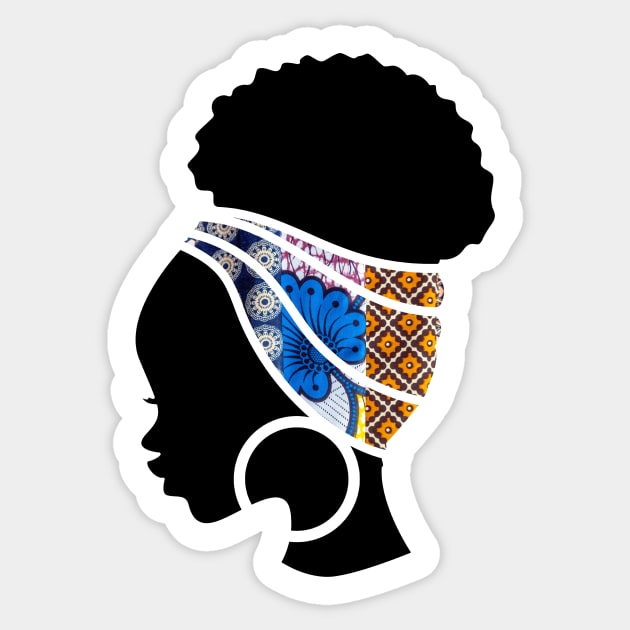 Afro Hair Woman with African Pattern Headwrap Sticker by logiamerch